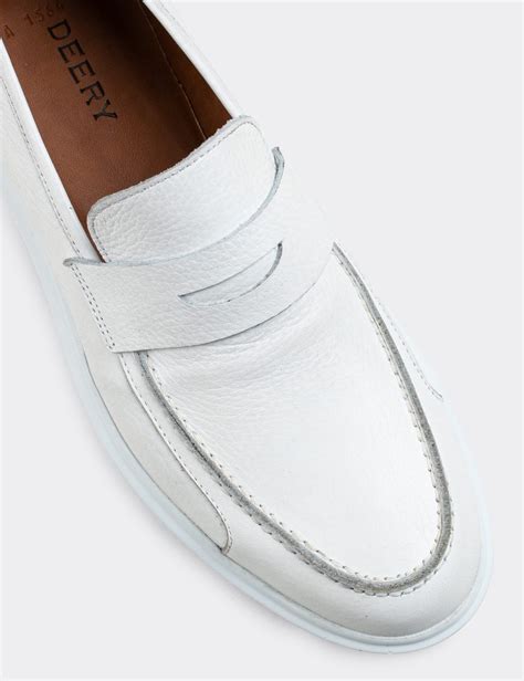 white leather loafers